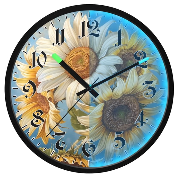 Ryvnso Daisy Sunflowers Abstract 12 Inch Night Light Wall Clock Luminous Silent Battery Operate Clocks