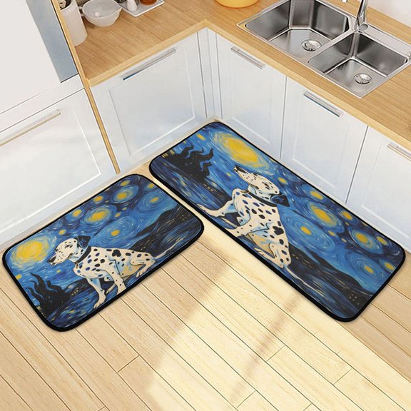 Ryvnso Dalmatian Starry Night Kitchen Rugs Set Non Slip Runner Mats for Dining Room