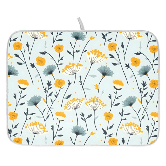 Ryvnso Dandelion Floral Dish Drying Mat for Kitchen Countertop 16x18 Small Dish Pad Drainer Rack Dish Sink Mats