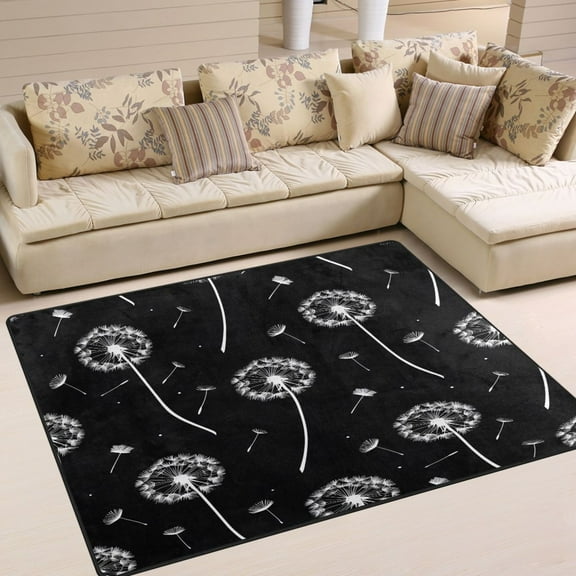 Ryvnso Dandelion on Black Area Floor Rugs Soft Non-Slip Large Mats Nursery Carpets 63" x 48"