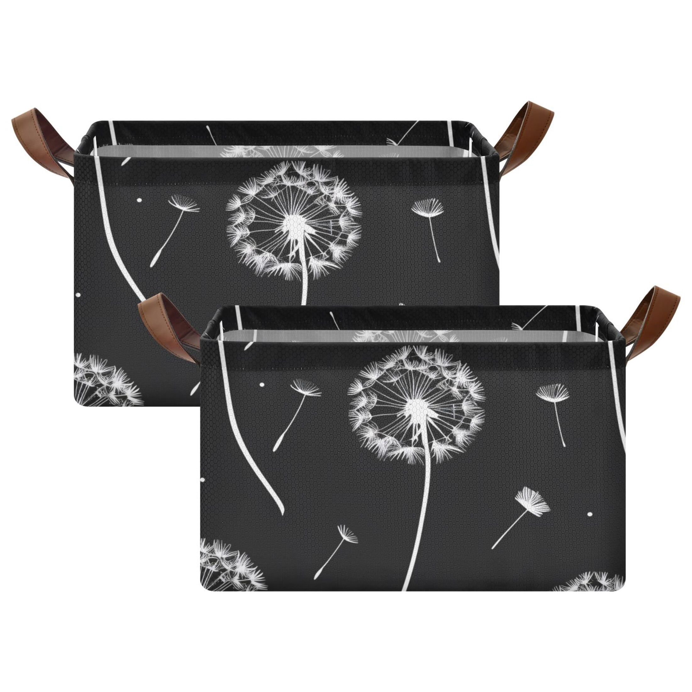 Ryvnso Dandelion on Black Storage Bins Large Basket Foldable Cube Toys Organizer with Handles 2 PCs