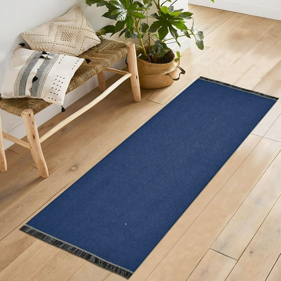 Ryvnso Dark Blue Paint Bedroom Runner Rug 2'x6' Hallway Area Carpet Non Slip Entryway Mat with Tassels