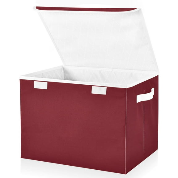 Ryvnso Dark Red Large Lidded Foldable Storage Baskets Cubes Boxes Lids Bin for Home