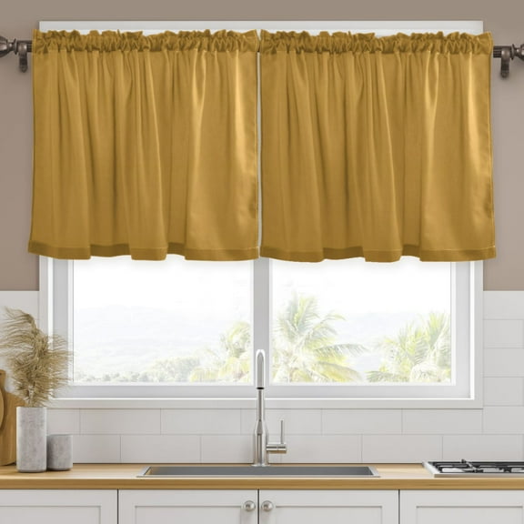 Ryvnso Dark Yellow Curtains Sets Short Curtain Rod Pocket Half Window Cafe Farmhouse Tier 2 Panels 57"W x 24"L