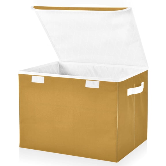 Ryvnso Dark Yellow Large Lidded Foldable Storage Baskets Cubes Boxes Lids Bin for Home