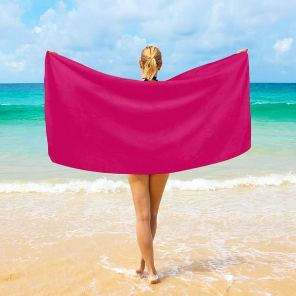 Ryvnso Deep Pink Oversized Beach Towel Microfiber Bath Blankets Swimming Fitness 37" x 74"
