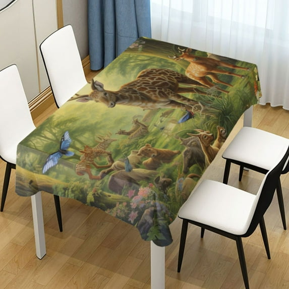 Ryvnso Deer Birds Butterflies in Forest Rectangle Table Cloth Tablecover Dinning Tablecloth 60"x60"