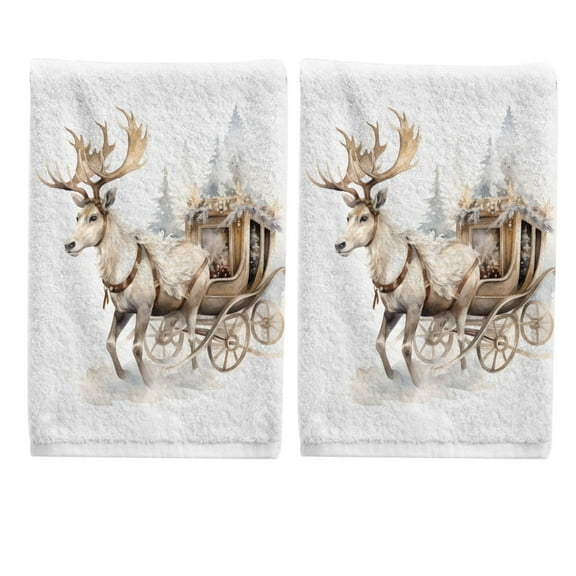 Ryvnso Deer Christmas Hand Towels Set for Bathroom Cotton Face Towel Decorative 15.5x29.5 inch
