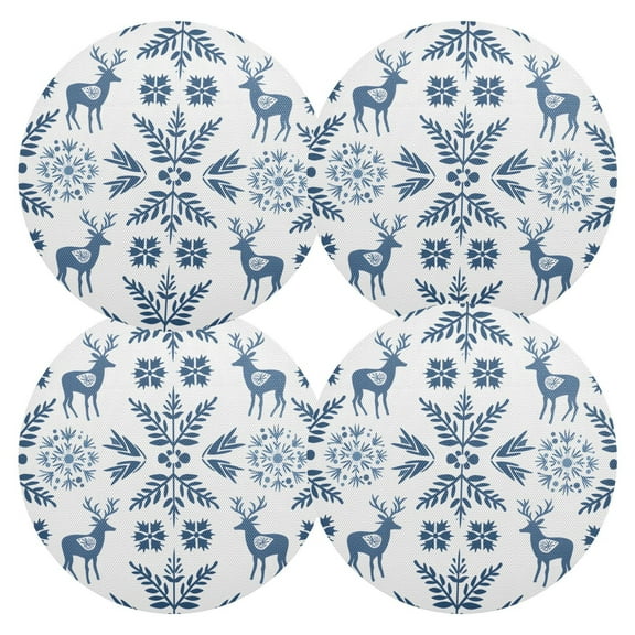 Ryvnso Deer Christmas Snowflakes Round Plate Mats Dining Table Placemat Set of 4 for Holiday Decoration