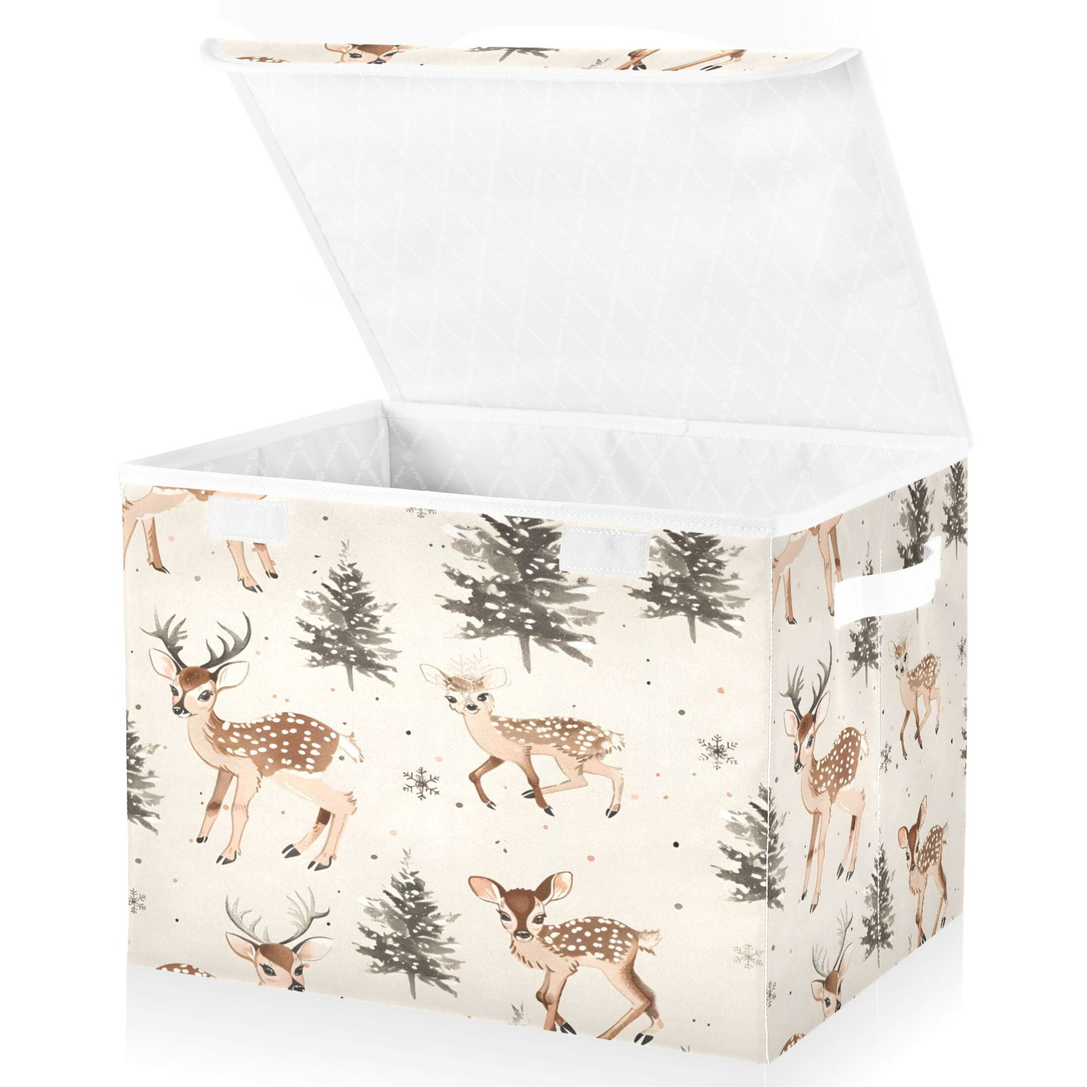Ryvnso Deer Christmas Tree Large Lidded Foldable Storage Baskets Cubes Boxes Lids Bin for Home
