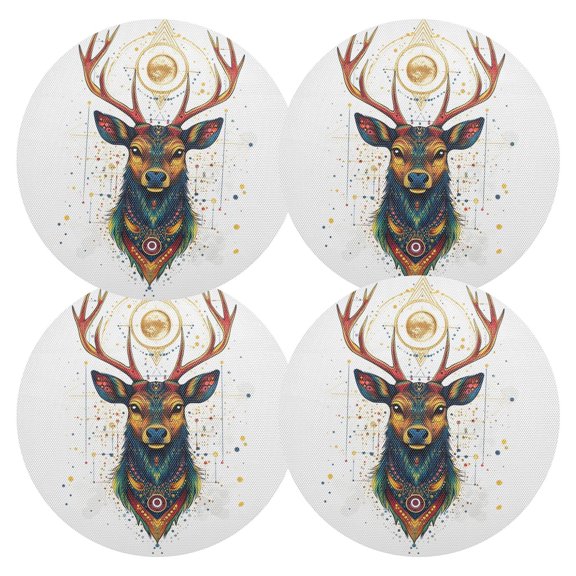 Ryvnso Deer Head Paint Round Plate Mats Dining Table Placemat Set of 4 for Holiday Decoration