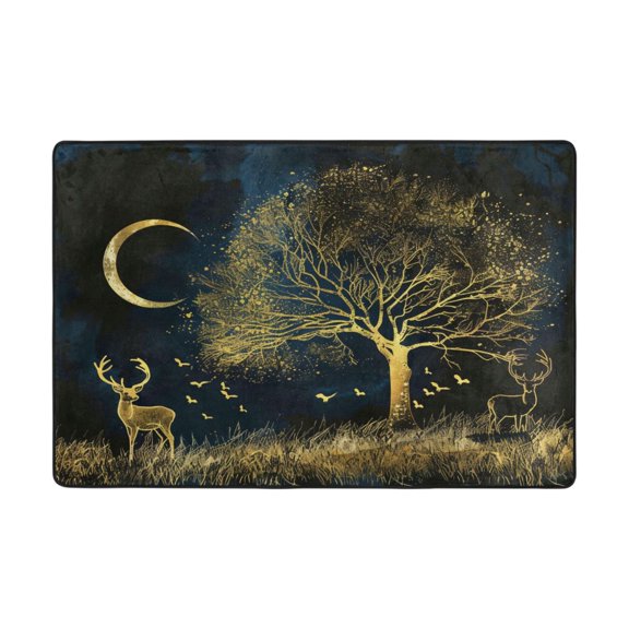 Ryvnso Deer Tree Moon Area Floor Mats Large Nursery Rugs Non-Slip Carpets Doormat 36" x 24"