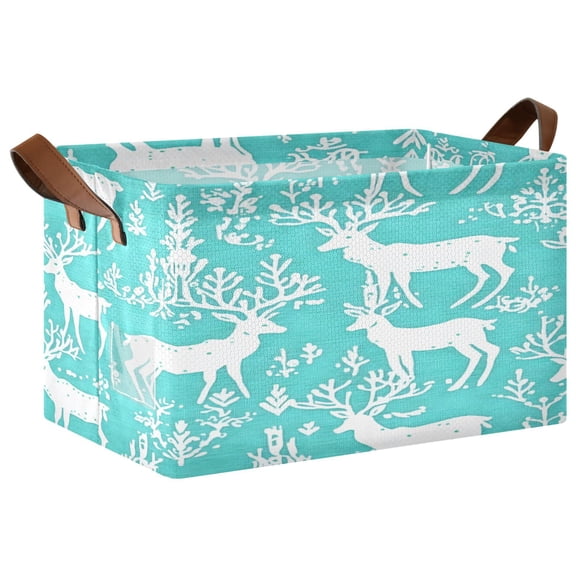 Ryvnso Deers on Blue Storage Bins Large Basket Foldable Cube Toys Organizer with Handles 1 PC