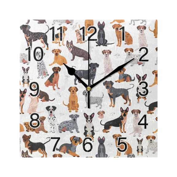 Ryvnso Different Cartoon Funny Dogs Wall Clock Square Silent Non-Ticking Battery Operated 7.78"