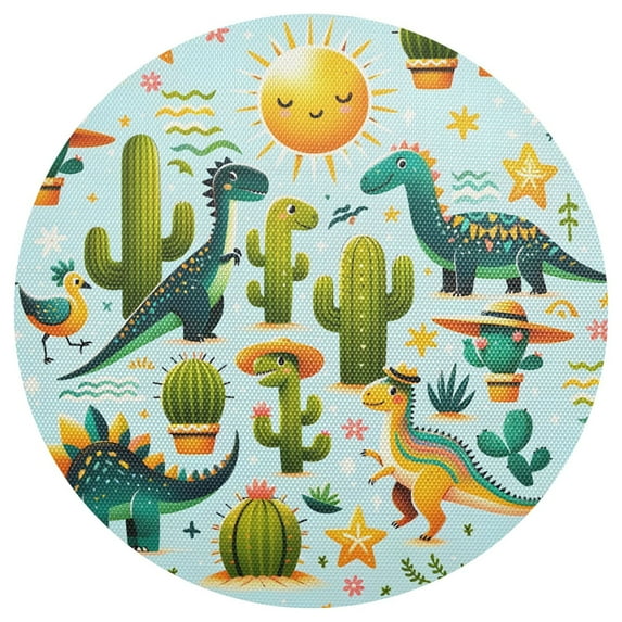 Ryvnso Dinosaur and Cactus Round Plate Mats Dining Table Placemat 1 Piece for Holiday Decoration