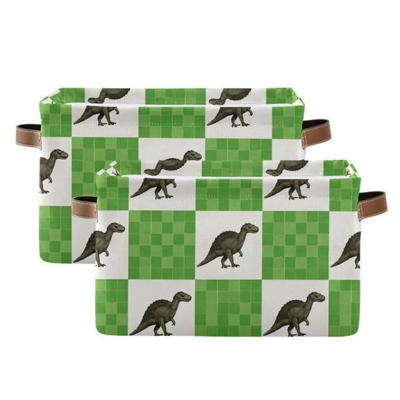 Ryvnso Dinosaur in Checkered Storage Basket Large Bin Foldable Boxes Toys Organizer 14.2x10.2x8.3in 2 PCs