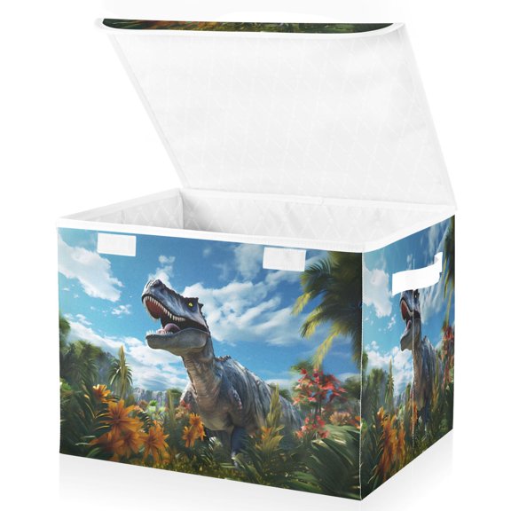 Ryvnso Dinosaur in Forest Large Lidded Foldable Storage Baskets Cubes Boxes Lids Bin for Home