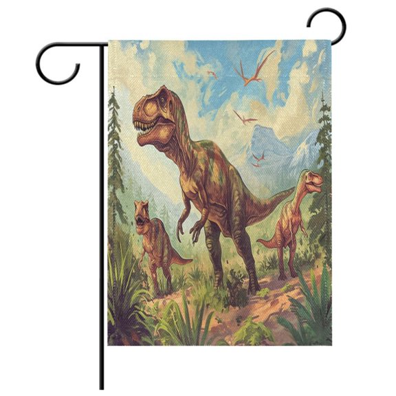 Ryvnso Dinosaur in Forest-a1 Garden Flag 12x18 Inch Double Sided Seasonal Yard Decoration
