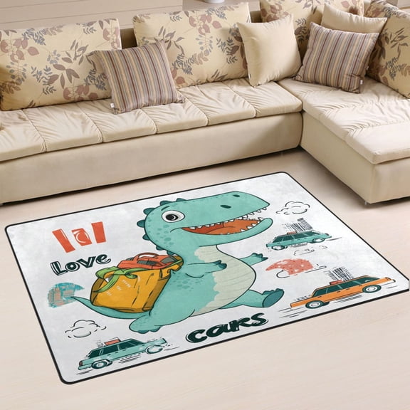 Ryvnso Dinosaur with Backpack Area Floor Mat Non-Slip Carpet Soft Rugs Doormats 31" x 20"