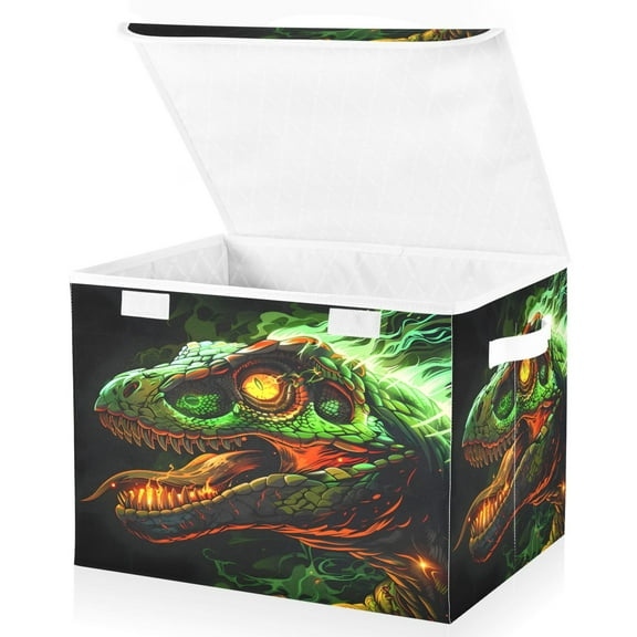 Ryvnso Dinosaur with Fire Large Lidded Foldable Storage Baskets Cubes Boxes Lids Bin for Home