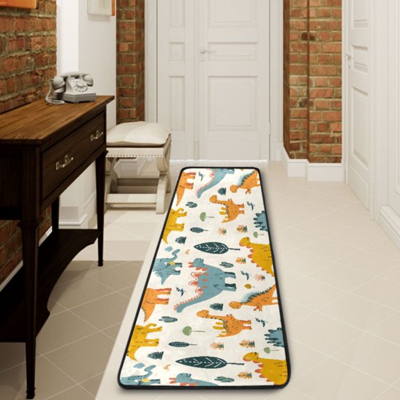 Ryvnso Dinosaurs Leaf Hallway Runner Rugs Floor Carpet Non Slip Entryway Mat 2' x 6'