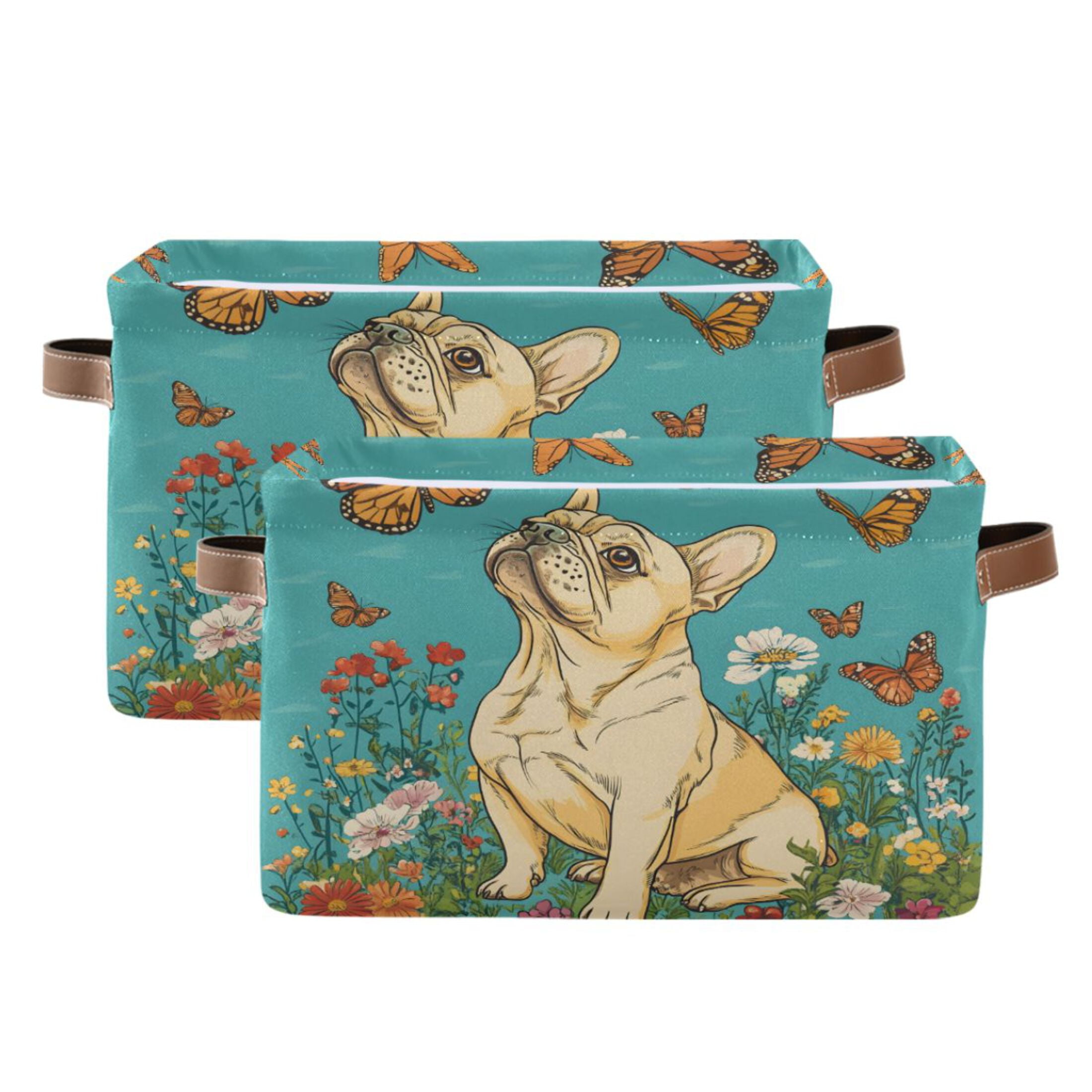 Ryvnso Dog Butterfly Floral Storage Basket Large Bin Foldable Boxes Toys Organizer 14.2x10.2x8.3in 2 PCs