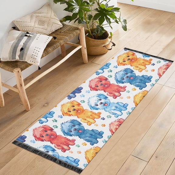 Ryvnso Dog Cartoon Bedroom Runner Rug 2'x6' Hallway Area Carpet Non Slip Entryway Mat with Tassels