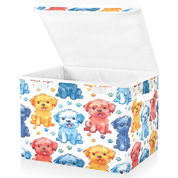 Ryvnso Dog Cartoon Large Lidded Foldable Storage Baskets Cubes Boxes Lids Bin for Home