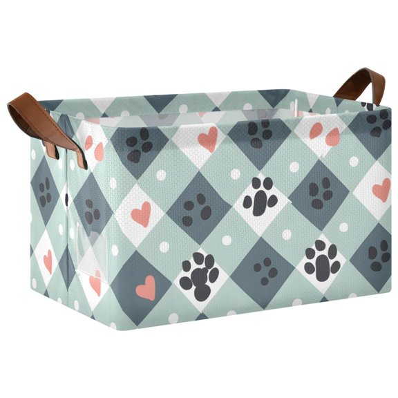 Ryvnso Dog Footprint Checkered Storage Bins Large Basket Foldable Cube Toys Organizer with Handles 1 PC