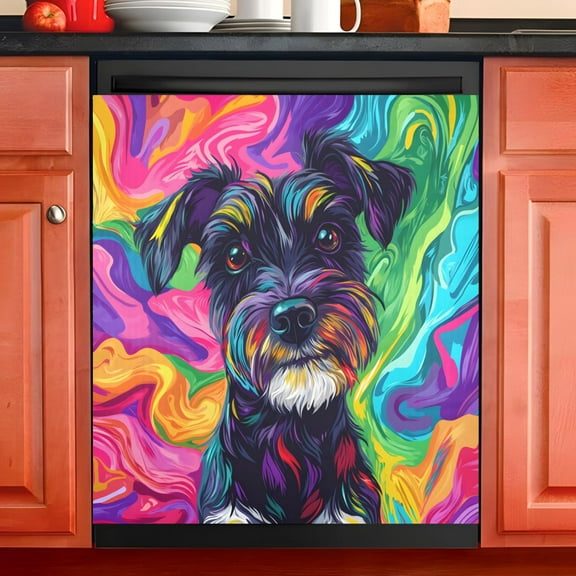 Ryvnso Dog Oil Paint Dishwasher Magnetic Refrigerator Magnet Cover Kitchen Home Decorative 23"x26"