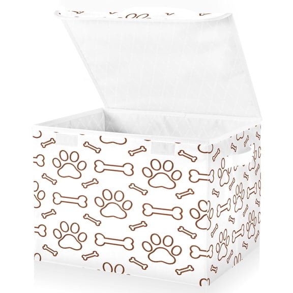 Ryvnso Dog Paw Prints Bones Large Lidded Foldable Storage Baskets Cubes Boxes Lids Bin for Home