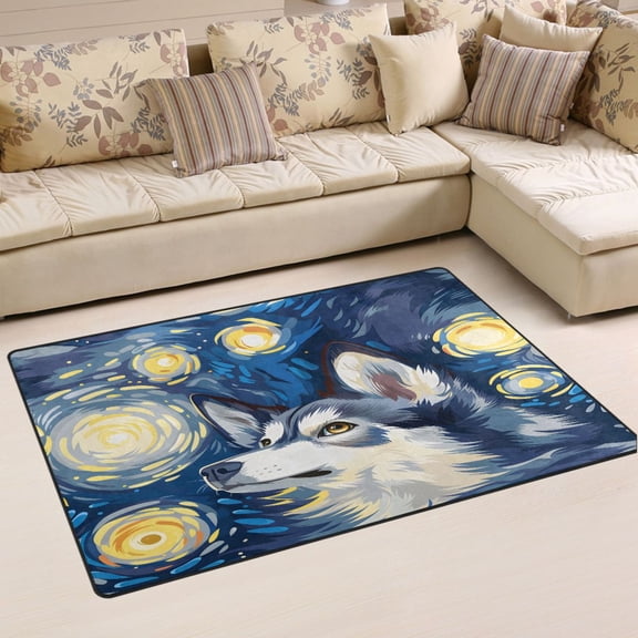 Ryvnso Dog Starry Night Area Floor Mat Non-Slip Carpet Soft Rugs Doormats 31" x 20"