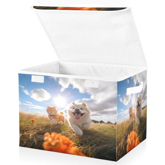 Ryvnso Dog and Cat Large Lidded Foldable Storage Baskets Cubes Boxes Lids Bin for Home