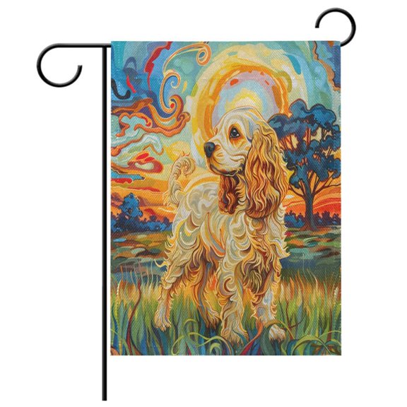 Ryvnso Dog at Field Paint Garden Flag 12x18 Inch Double Sided Seasonal Yard Decoration
