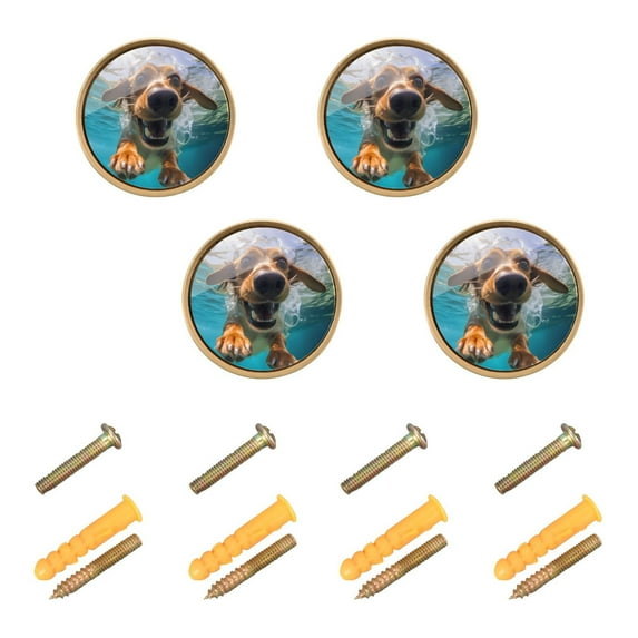 Ryvnso Dog in Water Cabinet Knobs Kitchen Door Round Pulls Drawers Dresser Cupboard Knob Set of 4