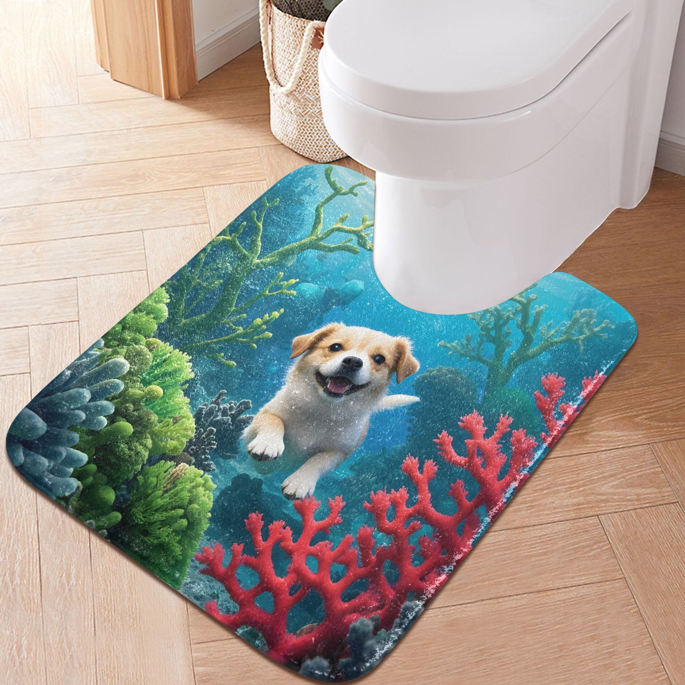 Ryvnso Dog under Sea Bathroom Shaggy Rugs Toilet U Shape Mat Soft ...