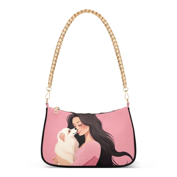 Ryvnso Dog with Girl Womens Chain Shoulder Bag Tote Handbags Clutch Hobo Purse with Zipper for Travel
