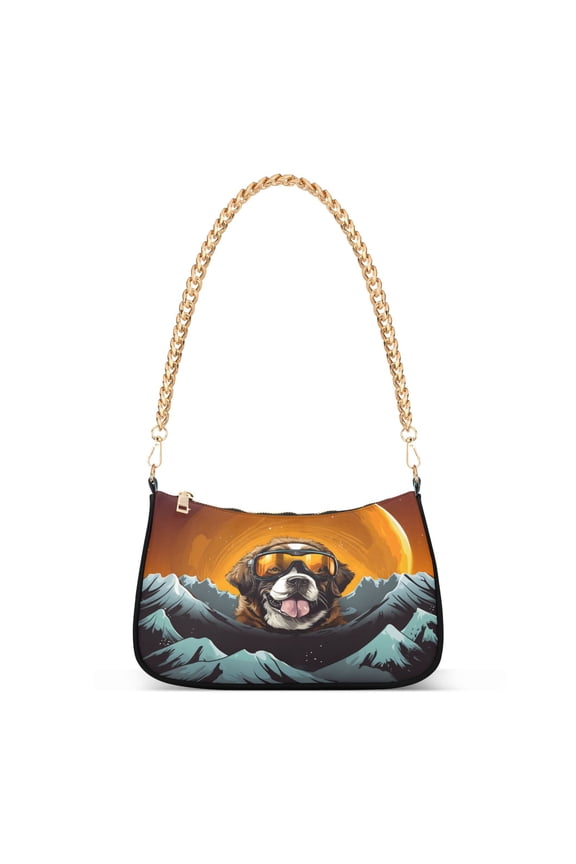 Dog with Wave Womens Chain Shoulder Bag Tote Handbags Clutch Hobo Purse with Zipper for Travel