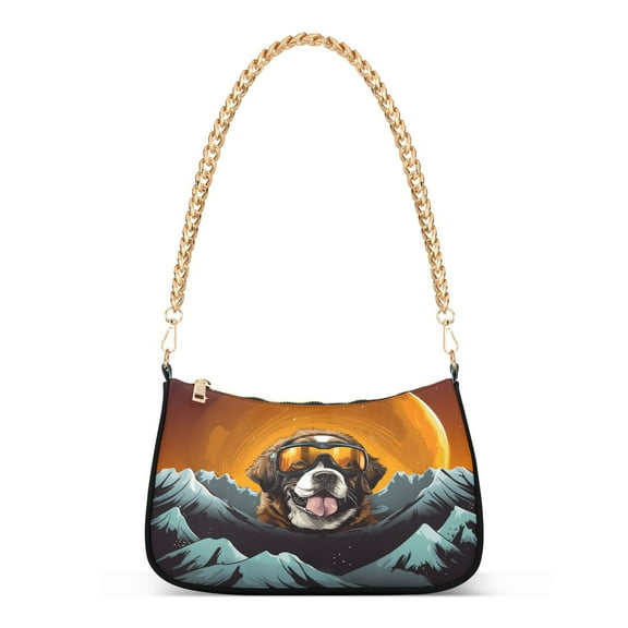 Ryvnso Dog with Wave Womens Chain Shoulder Bag Tote Handbags Clutch Hobo Purse with Zipper for Travel
