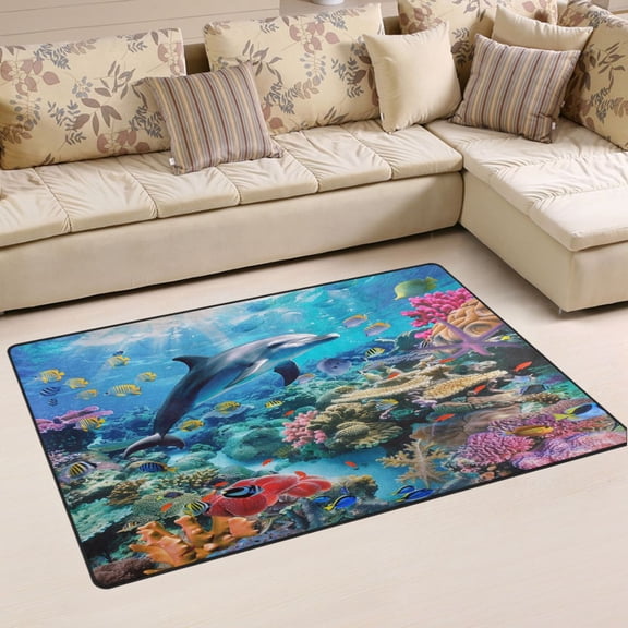 Ryvnso Dolphin Coral under Sea Area Floor Mat Non-Slip Carpet Soft Rugs Doormats 31" x 20"