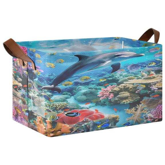 Ryvnso Dolphin Coral under Sea Storage Bins Large Basket Foldable Cube Toys Organizer with Handles 1 PC