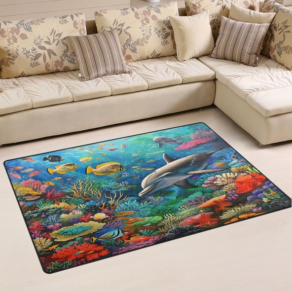 Ryvnso Dolphin Fish Coral under Sea Area Floor Mat Non-Slip Carpet Soft Rugs Doormats 31" x 20"