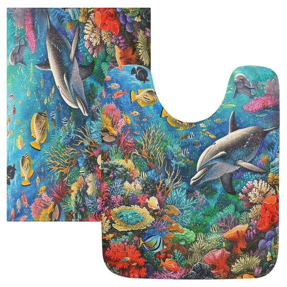 Ryvnso Dolphin Fish Coral under Sea Bathroom Shaggy Rugs Toilet Mat Soft Contour Rug