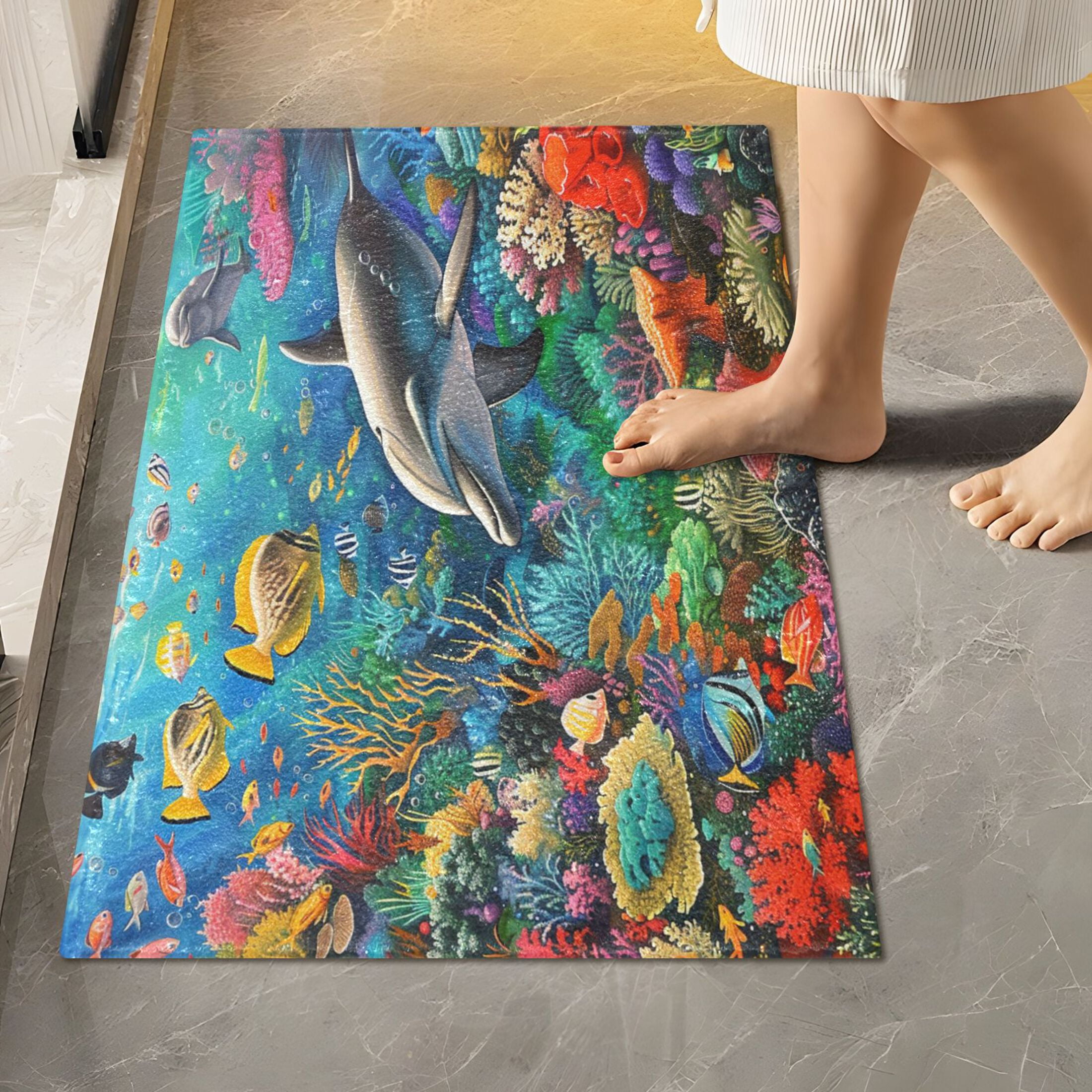 Ryvnso Dolphin Fish Coral under Sea Bathroom Shaggy Rugs Toilet ...