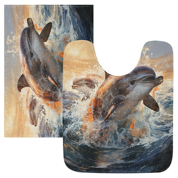 Ryvnso Dolphin Jumping Bathroom Shaggy Rugs Toilet Mat Soft Contour Rug
