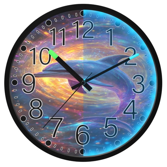 Ryvnso Dolphin Magic 12 Inch Night Light Wall Clock Silent Battery Operated Luminous Clocks