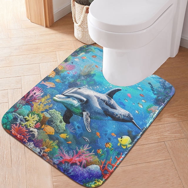 Ryvnso Dolphin and Fish under Sea Bathroom Shaggy Rugs Toilet U Shape ...