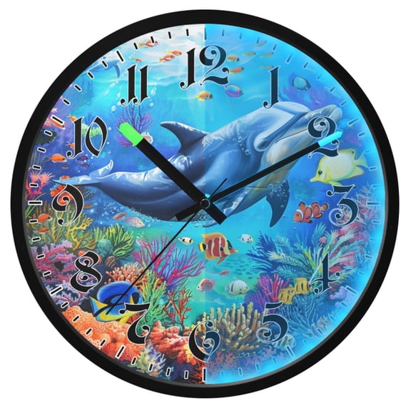 Ryvnso Dolphin in Sea 12 Inch Night Light Wall Clock Luminous Silent Battery Operate Clocks
