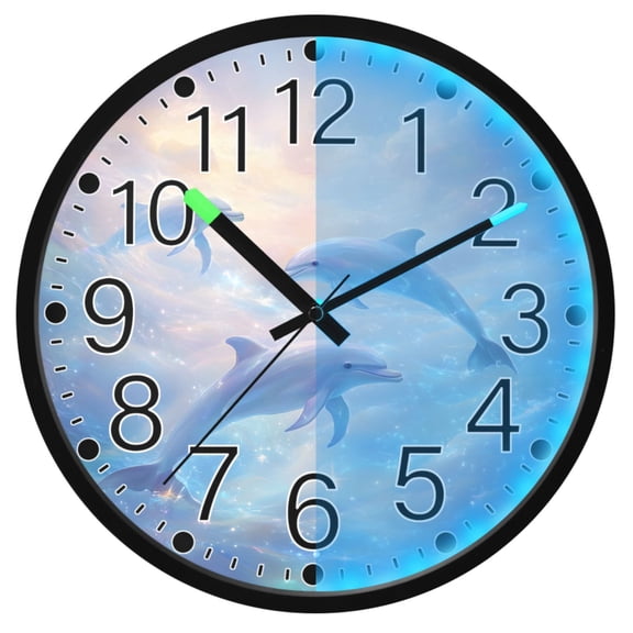Ryvnso Dolphin in Sea 12 Inch Night Light Wall Clock Silent Battery Operated Luminous Clocks