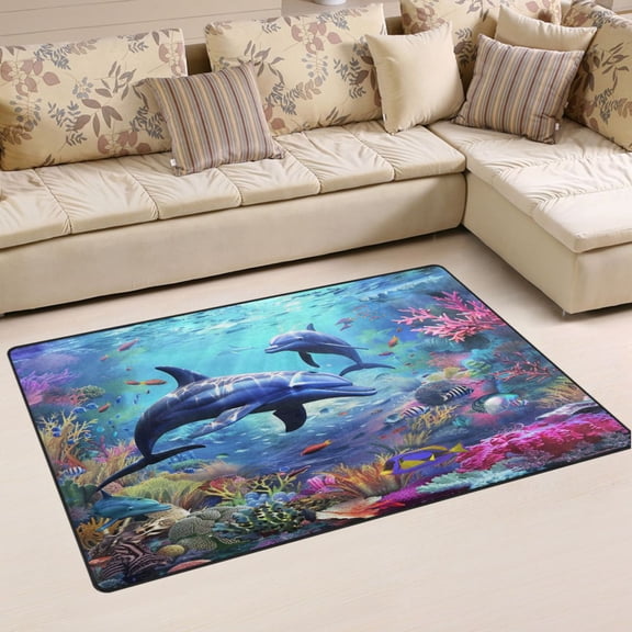 Ryvnso Dolphin under Sea Area Floor Mat Non-Slip Carpet Soft Rugs Doormats 31" x 20"
